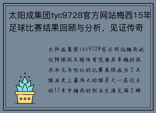 太阳成集团tyc9728官方网站梅西15年足球比赛结果回顾与分析，见证传奇球员的辉煌历程
